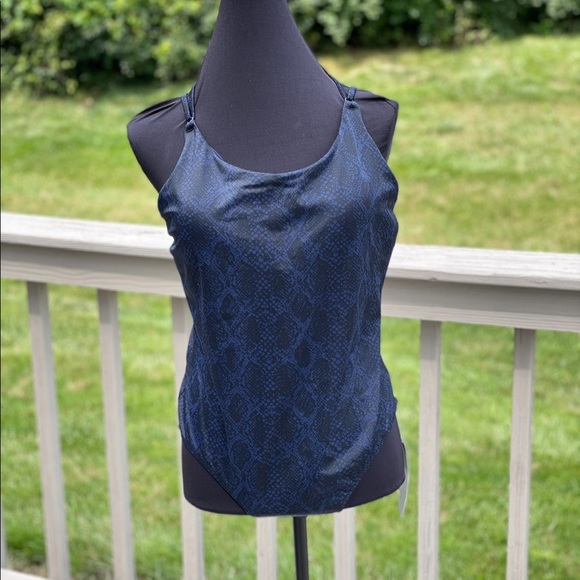 Athleta size XL Snake keyhole One Piece blue black - Picture 3 of 7